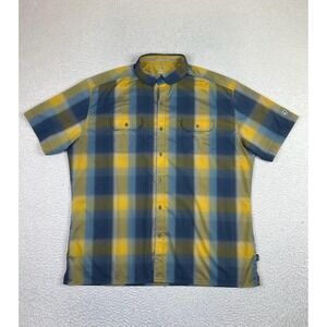Kuhl Shirt Mens 2XL Yellow Blue Plaid Short Sleeve Outdoor Style 7452 Hiking